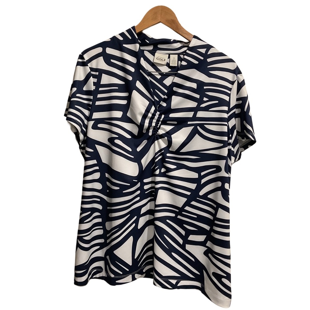 Chico’s Zenergy Golf Top White/Blue Short Sleeve